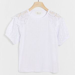 White Anthropologie Eyelet-Sleeve Crew Neck Top (NWT)